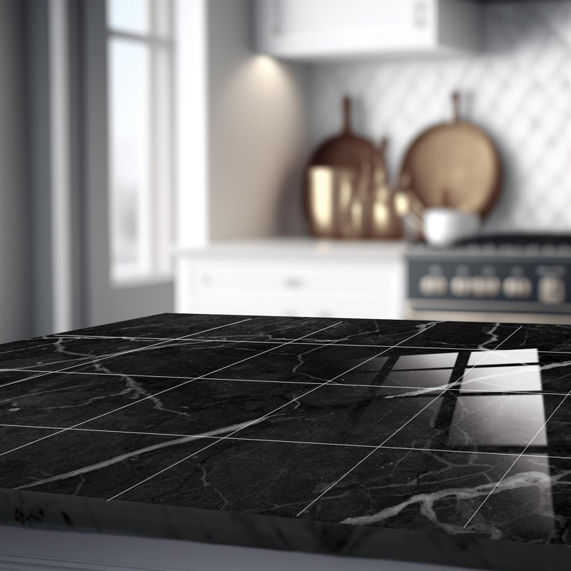 Calcidon Black Ink Marble Stone Tile Sticker 15.24cm W x 15.24cm L