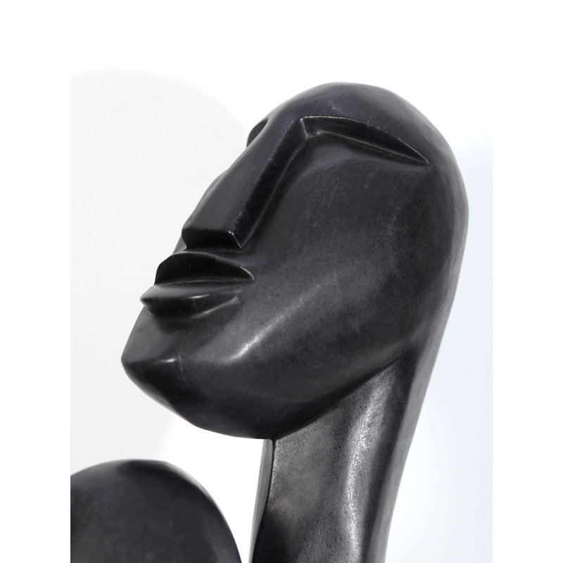 Stargazing Couple 33-Inch Modern Abstract Sculpture, Large Black Stone Figurine for Floor or Tabletop