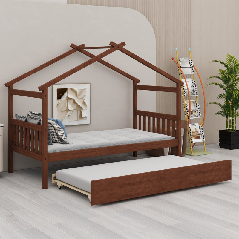 Lit en bois avec lit gigogne, Noyer