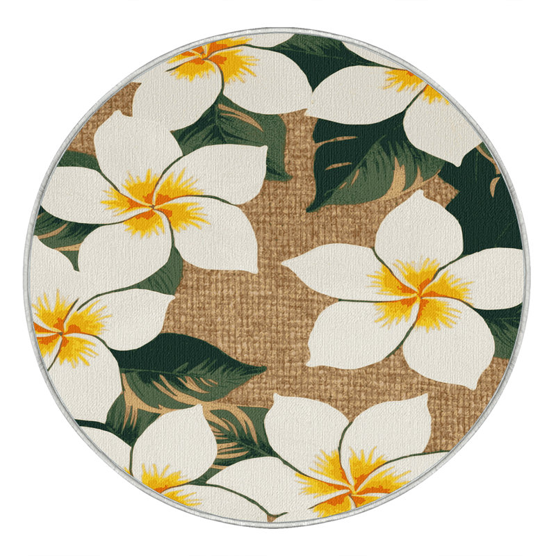 Tapis lavable hawaïen Plumeria, Rond 5 pi
