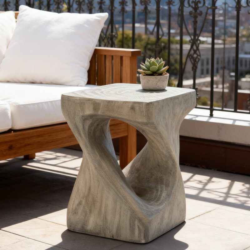 Table d'appoint moderne en bois torsadé, table de bout carrée de 16 po de hauteur, Gris