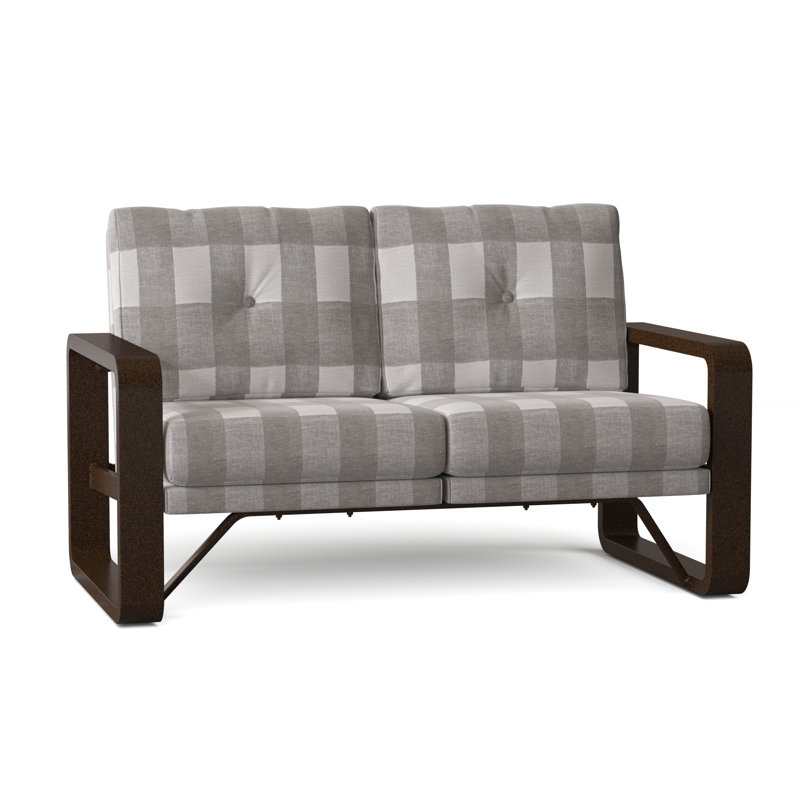 Vale 60.5'' Wide Aluminum Loveseat with Cushions, Brisa Distressed Onyx, Chestnut Brown