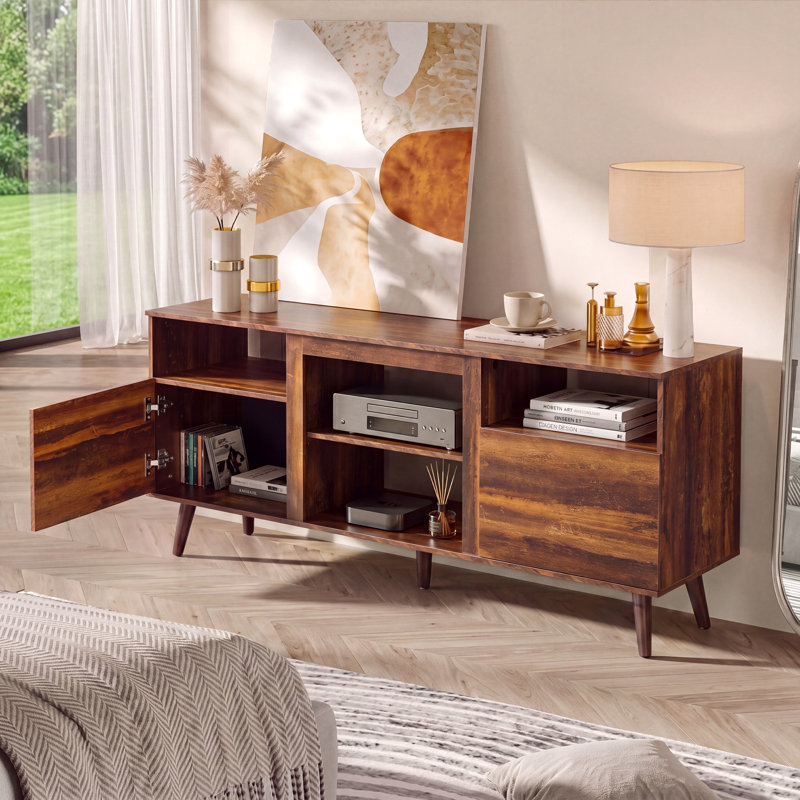 Meuble télé pour téléviseur de 65 po ou moins Lorccan, meuble télé avec tablette réglable et armoires de rangement, meuble télé en bois pour le salon et la chambre à coucher