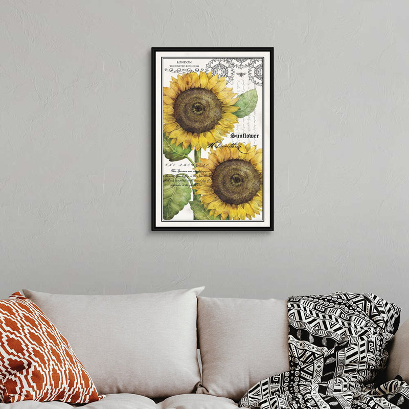 Art mural sur toile Botanical Sunflower, H 20 po x l 30 po x P 1,25 po, Cadre noir