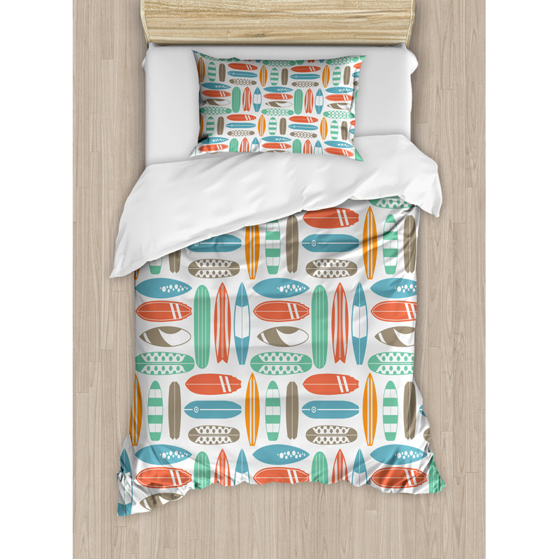 Coastal Duvet Cover, Twin Duvet Cover + 1 Additional Pieces, Summer Travel Retro