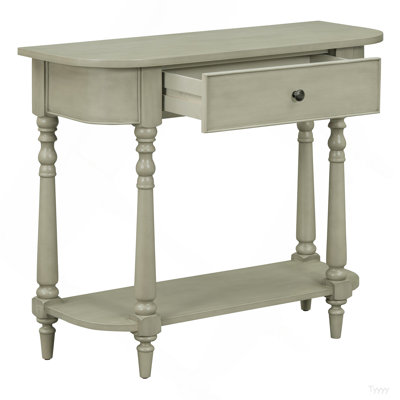 Narrow Console Table With Curved Corner, Retro Entryway Table With Top Drawer And Open Shelf, Sofa Table Console Tables For Entryway, Hallway And Living Room (Gray)