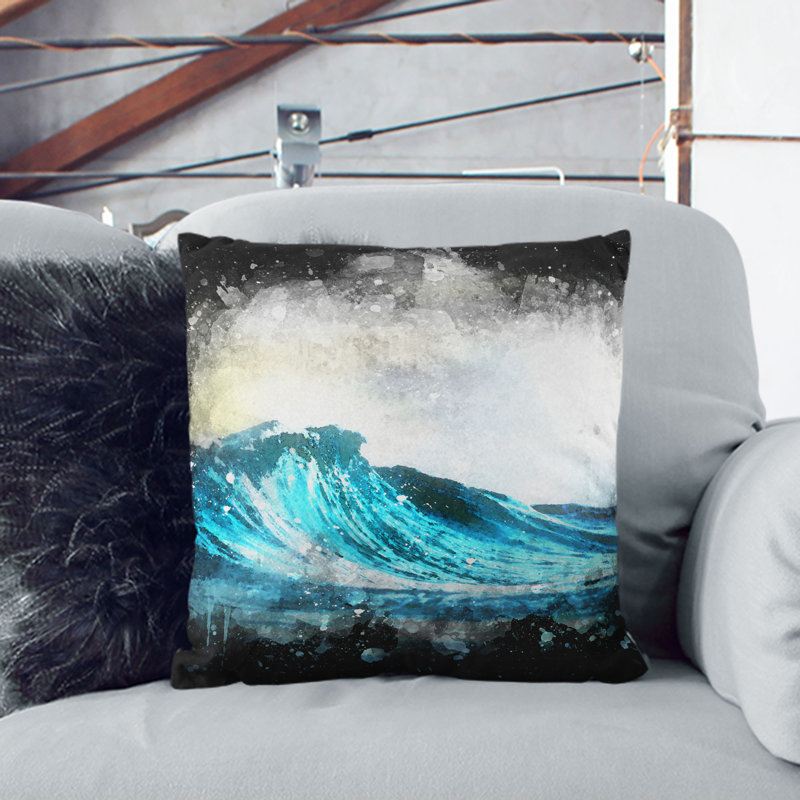 Wave View Paint Splash Cushion with Filling, 40cm H x 40cm W x 15cm D