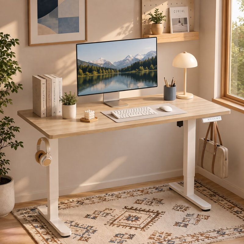 44"W Electric Height Adjustable Standing Desk with 4 Memory Presets and Hooks, Sit-Stand Office Desk for Home Office and Gaming