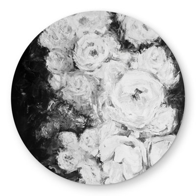 Monochrome Rose Garden - Floral Round Outdoor Area Rug