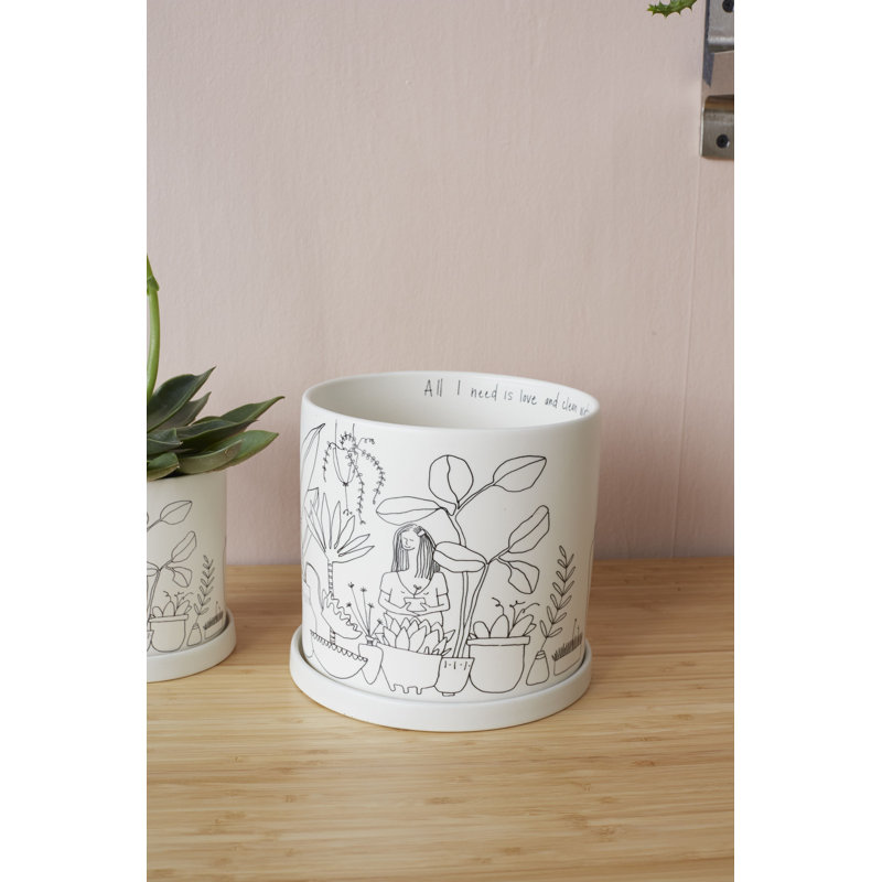 Pot à fleurs en céramique Plant Woman, H 6,5 po x l 7 po x P 7 po