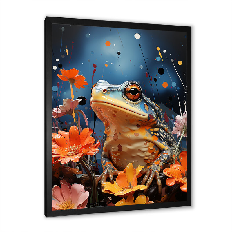 «Expressionist Frog Mouvement I» sur toile, Cadre simple noir, H 40 po x l 30 po x P 1,5 po
