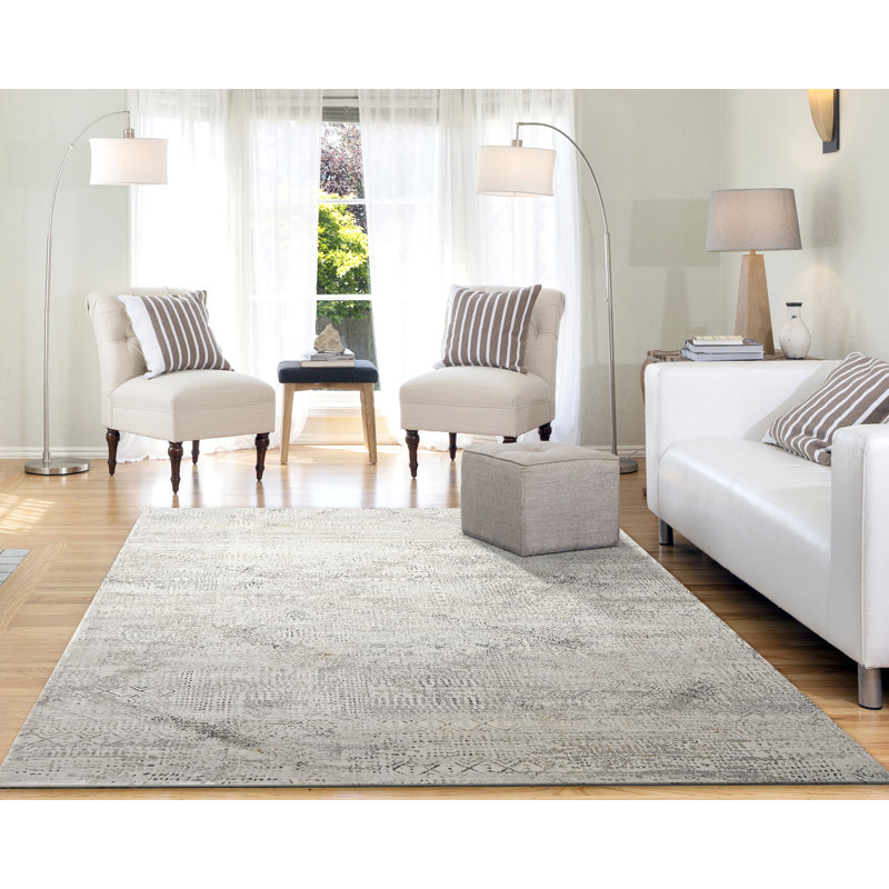 Tapis gris / beige à motif géométrique Ledezma, Rectangle 6 pi 7 po x 9 pi 6 po