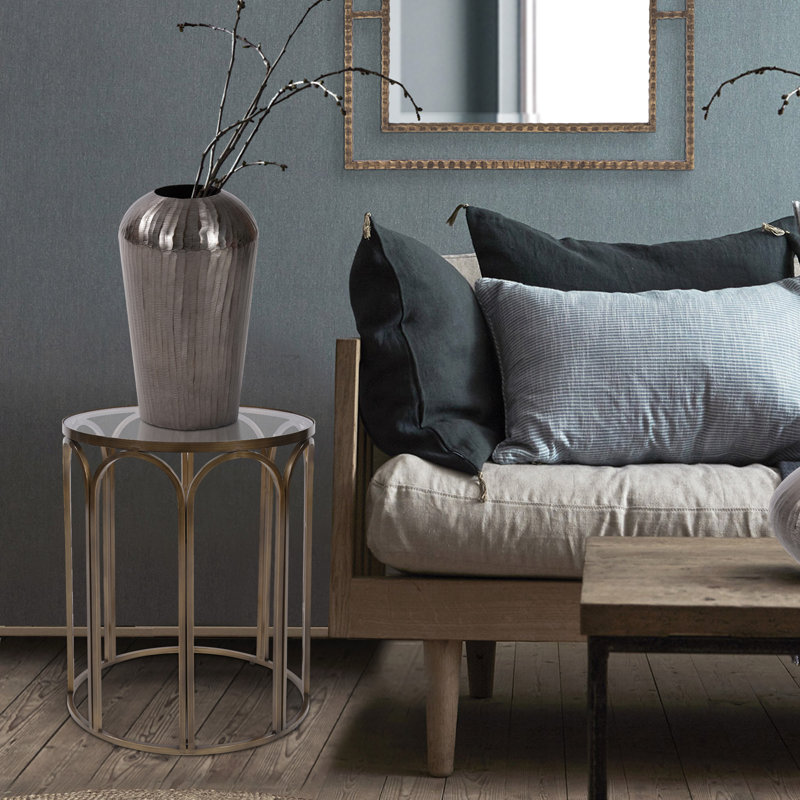 Round Clear Glass Top Metal Frame Side Table