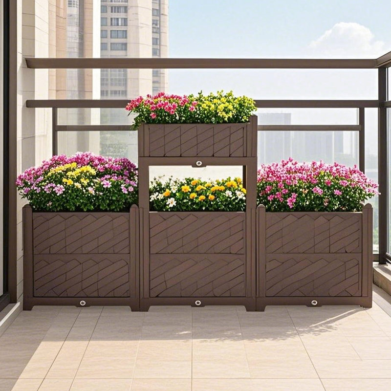 Coffee Color Rectangular Garden Bed Kit - Polypropylene Planter For Indoor & Outdoor Areas. Space Saving, Easy Construct. Cultivate Fresh Veggies, Herbs, Flowers, Succulents. , Retained. Ideal