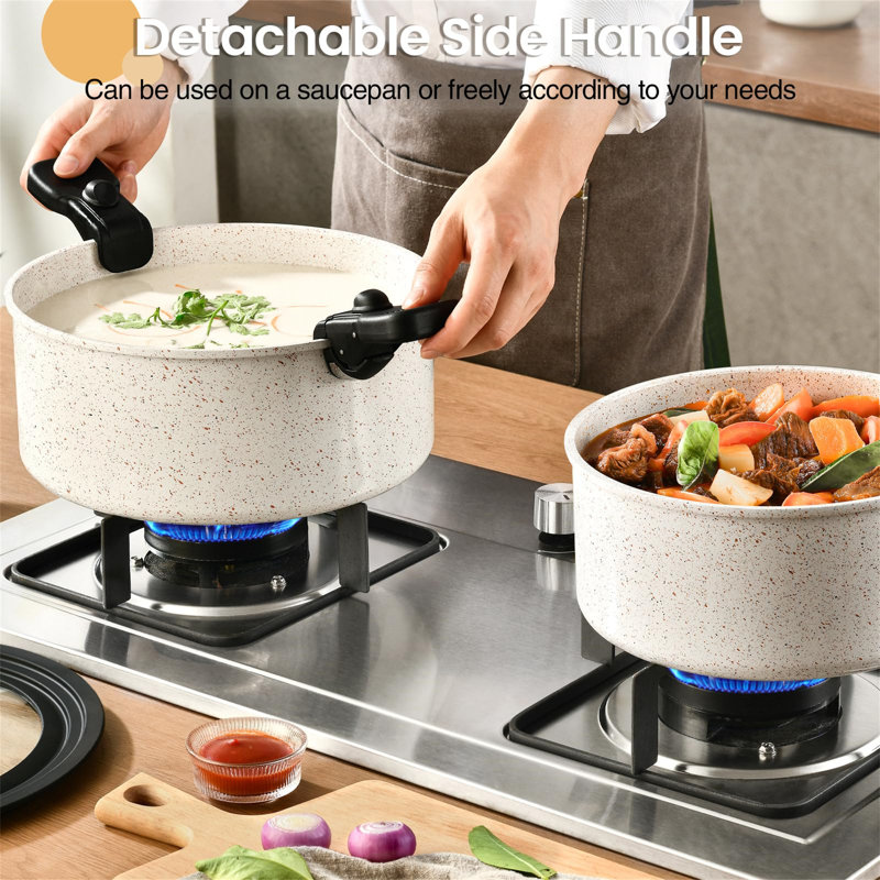 23-Piece White Granite Nonstick Aluminum Cookware Set with Detachable Handles