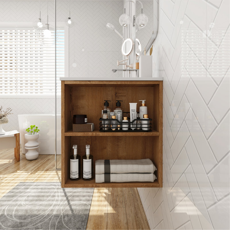 Meuble-lavabo mural sophistiqué avec lavabo en gel et tiroir à fermeture en douceur pour salle de bain