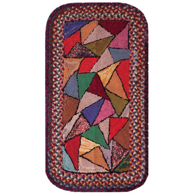 Small Antique 1920s Bold Colorful Geometric Art Deco Pattern American Hooked Rug