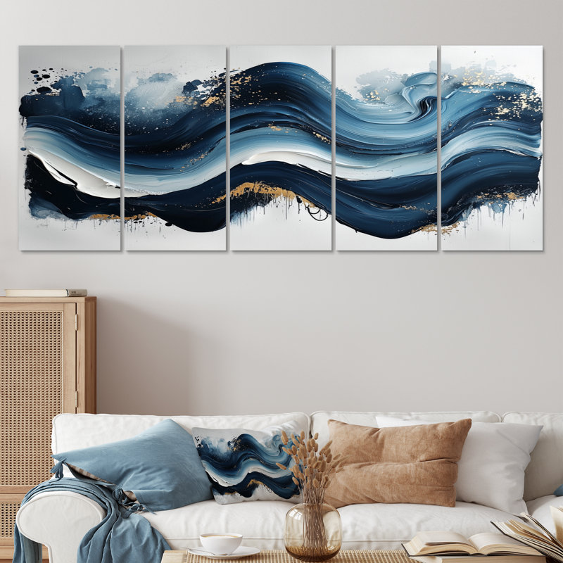 Encre monochrome Echo de Rivr I - Art monochrome - ensemble de décorations murales modernes, H 28 po x l 60 po, 5