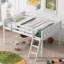 Lit mezzanine double en bois pleine grandeur avec échelle, placement réversible vers la gauche ou vers la droite pour une disposition flexible de la pièce, blanc-783216300