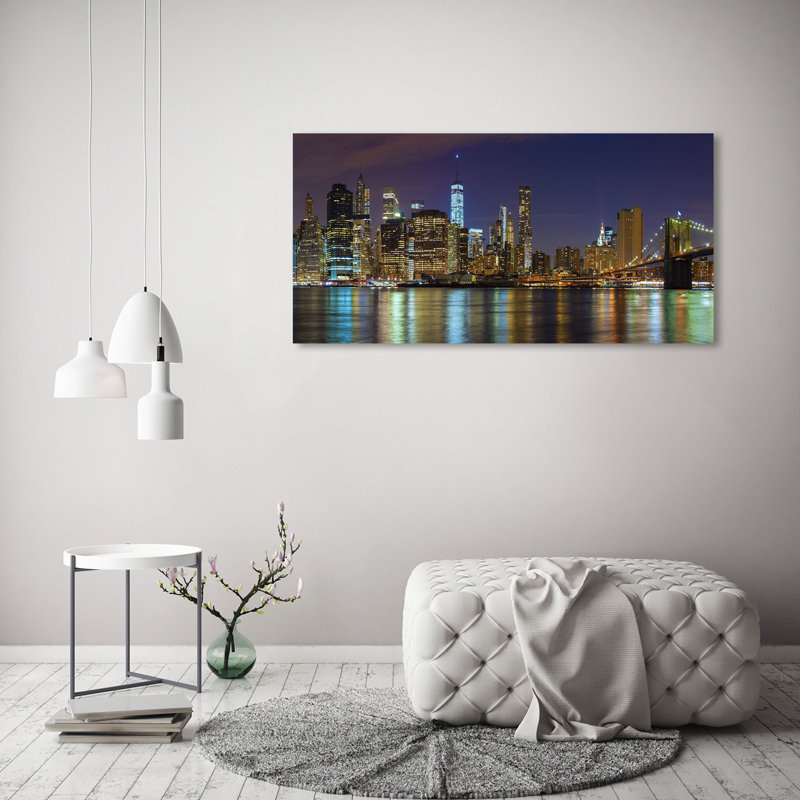 Manhattan By Night - Wrapped Canvas Print