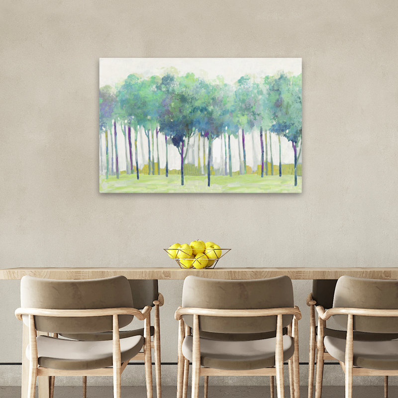 Arbre bleu sarcelle, paysage, forêt, peinture, art impressionniste, art contemporain, H 36 po x l 24 po