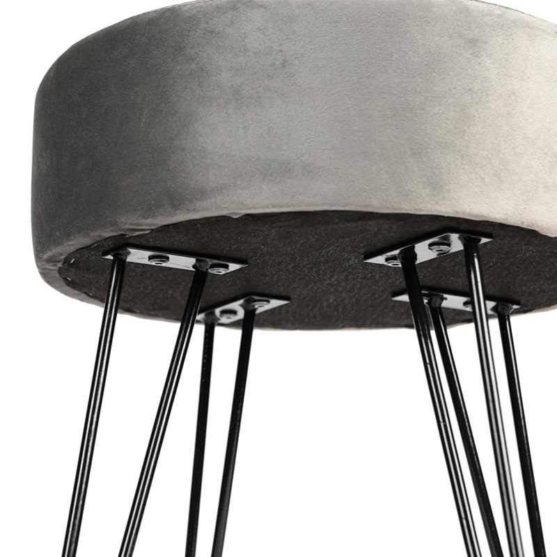 Harbour Housewares Round Velvet Footstool, Black, Grey