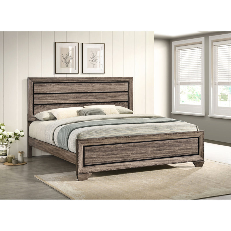 Très grand lit à panneau en taupe délavé avec lattes, finition douce pour le style de la chambre à coucher, tête de lit structurée et charme rustique moderne, structure à lattes de bonne ventilation, chambre à coucher de ton, élégance