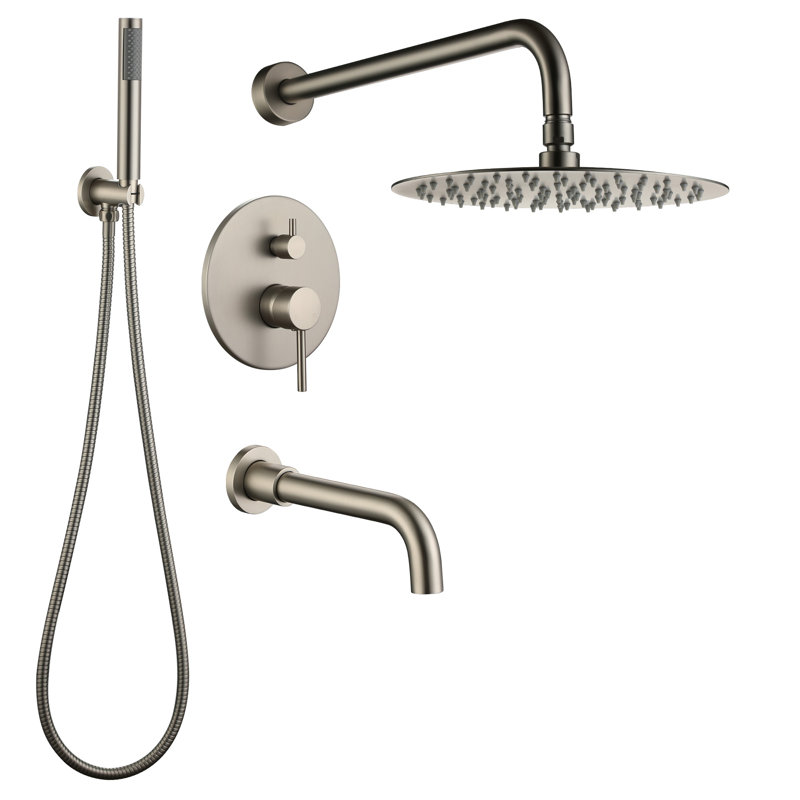 Calder Dual Function Complete Shower System with Rough in-Valve, Brushed Nickel