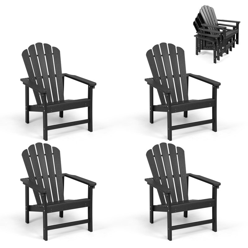Chaise Adirondack empilable en PEHD Zawadi, Noir, noir, noir, noir, 4