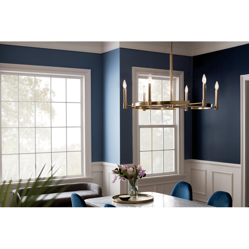 Lustre Tolani 6Lt, Laiton naturel brossé, H 20 po x l 34 po x P 34 po