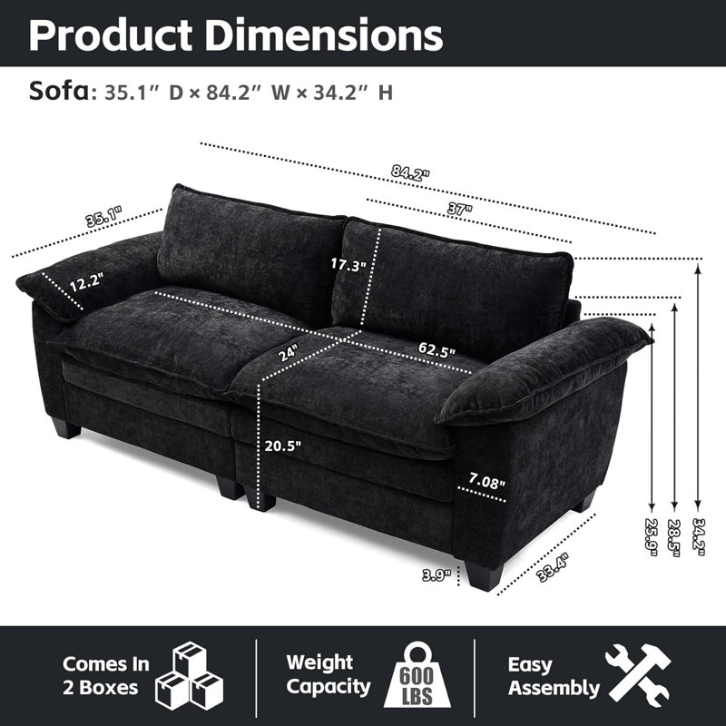 Two-Seat Sofa Couch Armed Loveseat For Small Living Space