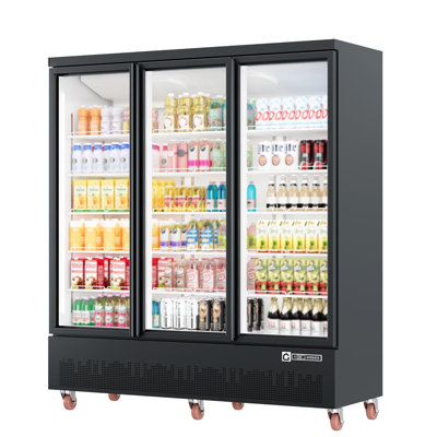 56.6 Cu.Ft. Commercial Beverage Refrigerator - 3 Glass Door Merchandiser Cooler with LED Lighting, 8 Heavy-Duty Castors, Adjustable Shelves | Upright Drink Display Fridge for Restaurants, Stores