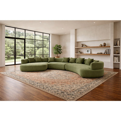 155.5" Modern Modular Curved Sectional Sofa with Throw Pillows, 6-Seat Upholstered Deep Seat Couch for Living Room