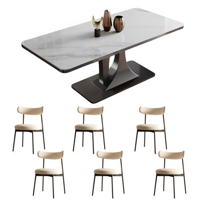 Rectangular rock plate dining table and chair set