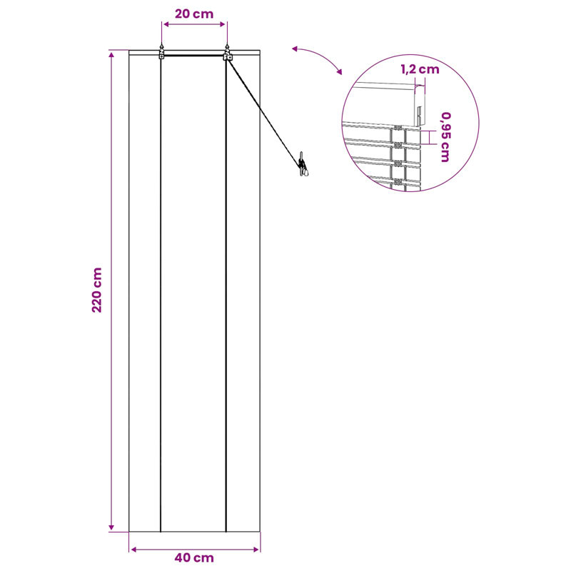 Bamboo Roller shade, 40 cm W x 220 cm L