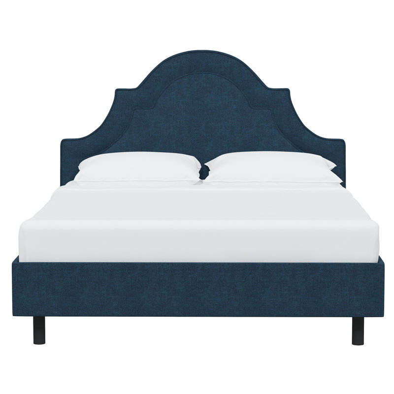 Knipe Upholstered Unfinished Scalloped Bed, Twin, Zuma Navy Textured Linen