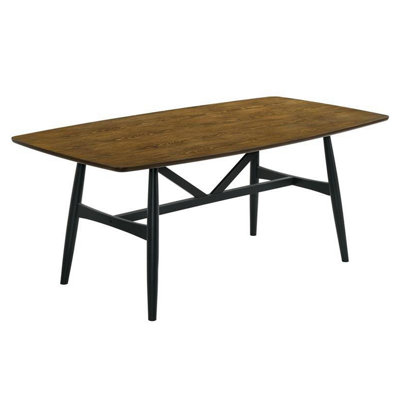 Riera 72 Inch Two Tone Dining Table, Brown Plank Top, Black Trestle Base 