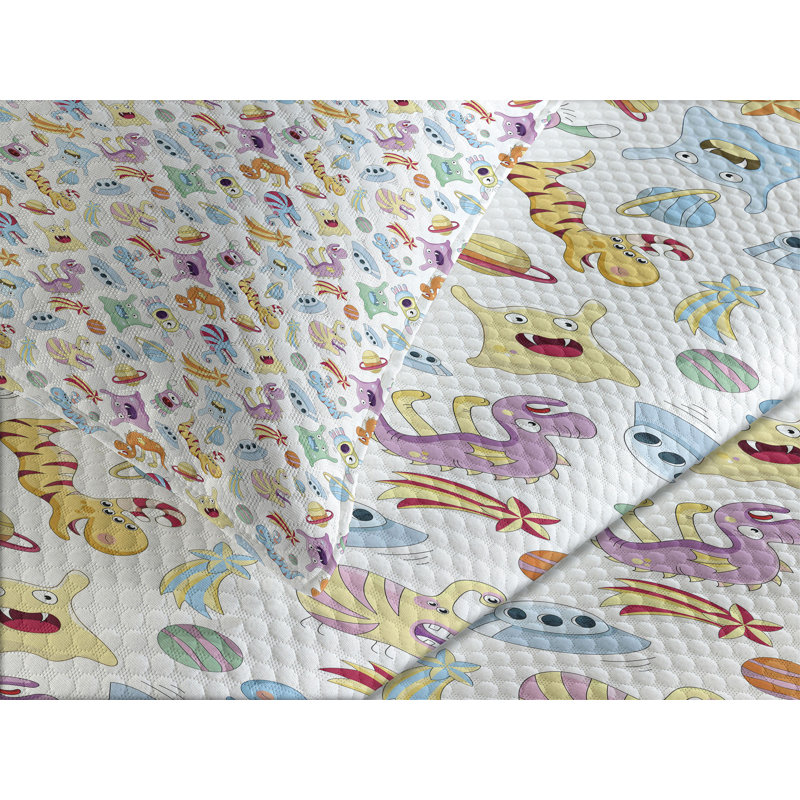 Ambensonne Alien Bedspread Astronomy Multicolor Multicolor, King Coverlet/Bedspread + 2 Pillow Shams
