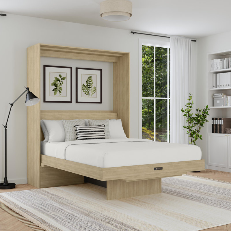 Studio Murphy Bed with Desk, Queen, Natural Oak
