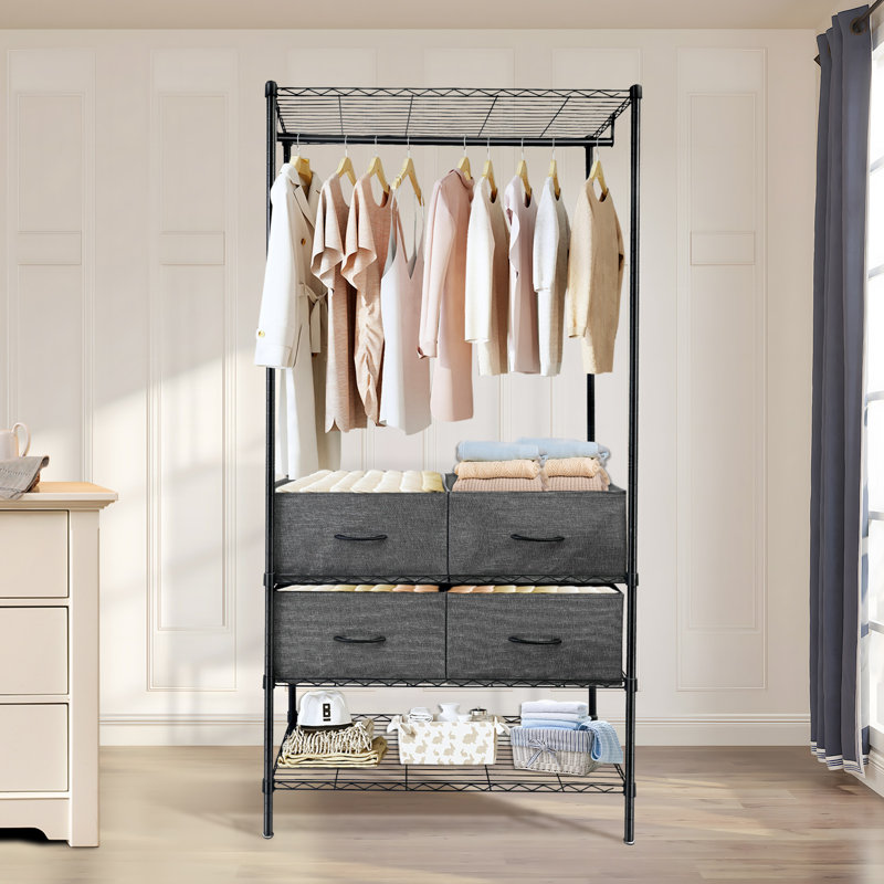 Portant à vêtements en fil métallique à 4 niveaux, robuste et facile à transporter, avec tringle et 4 tiroirs. Dimensions : 91 cm (L) x 40 cm (l) x 180 cm (H). Charge maximale : 181 kg. Couleur : noir.