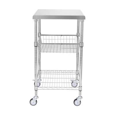 Serving Cart 33.86 x 22.83 x 6.69 Inches Stainless Steel 1 Piece Black 3-Tier Open Storage Design