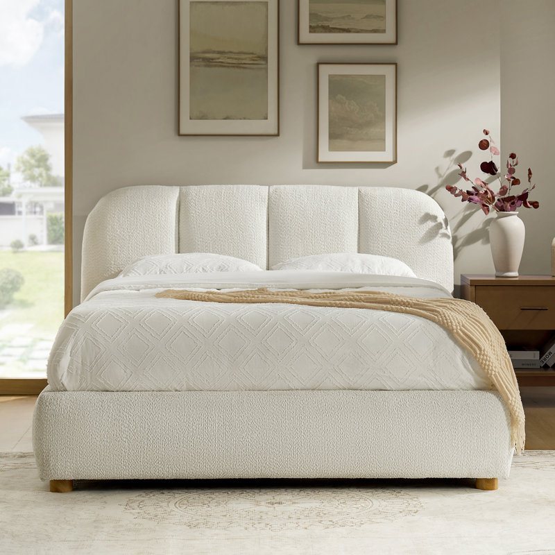 Isabele Modern Upholstered Platform Bed with Built-In Sensor Lighting and Solid Wood Legs, King