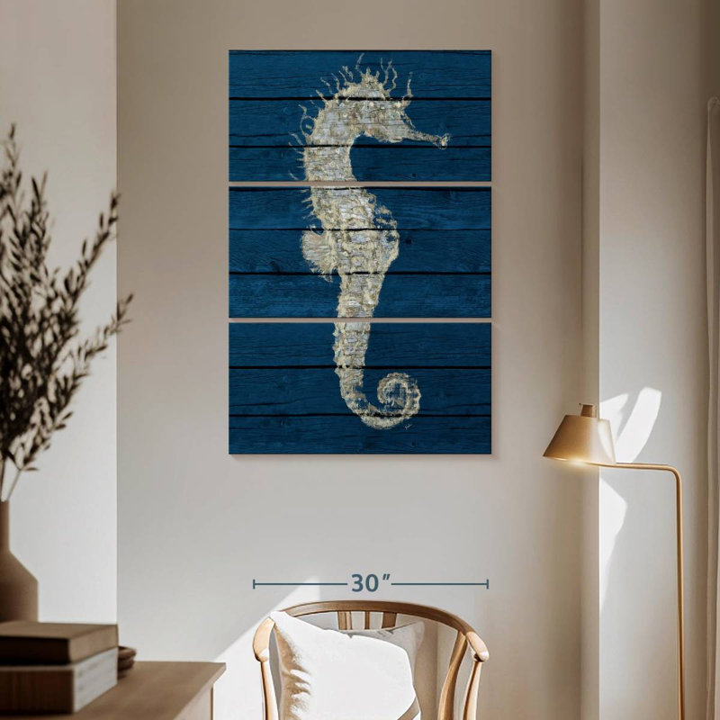 Hippocampe antique Brampt sur bleu I, H 65 po x l 42 po