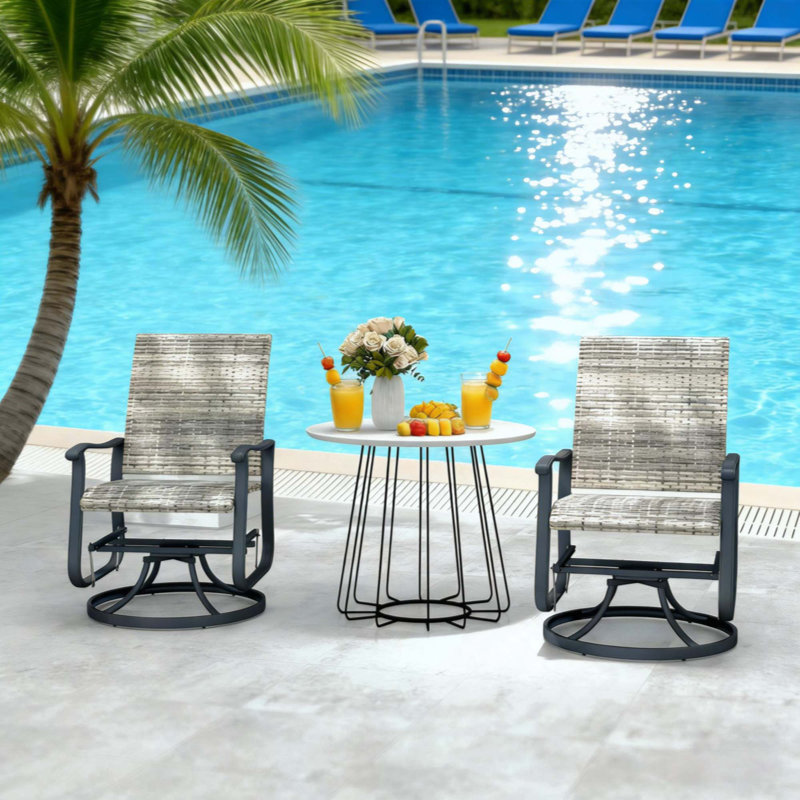 Fauteuil oscillant d'extérieur, ensemble de chaises pivotantes en rotin d'osier, Noir / gris clair