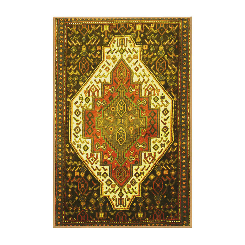 Tapis traditionnels jaunes lavables à la machine 1187, Rectangle 7 pi x 9 pi
