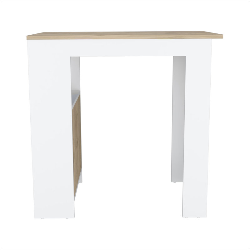 Kitchen Island with 1-Door Cabinet Push to open System and Side Shelves, White, Engineered Wood, White