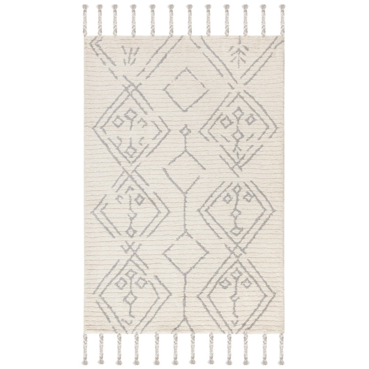 Ezzie Southwestern Handmade Tufted Wool Ivory/Silver Area Rug