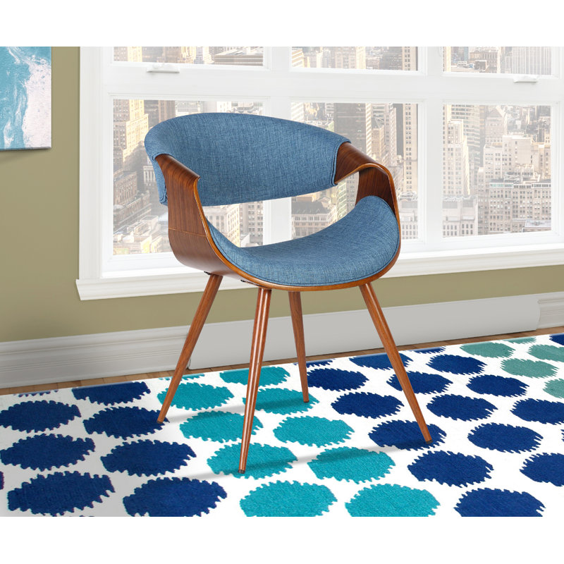 Tuohy Mid-Century Open Back Dining Chair in Fabric Upholstery, Walnut, Blue