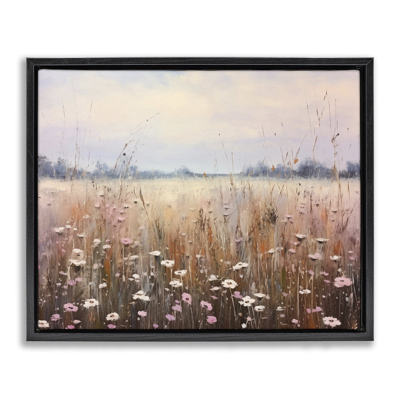 Cadre flottant neutre dans un champ de fleurs sauvages, design par Arlington Prints, H 17 po x l 21 po