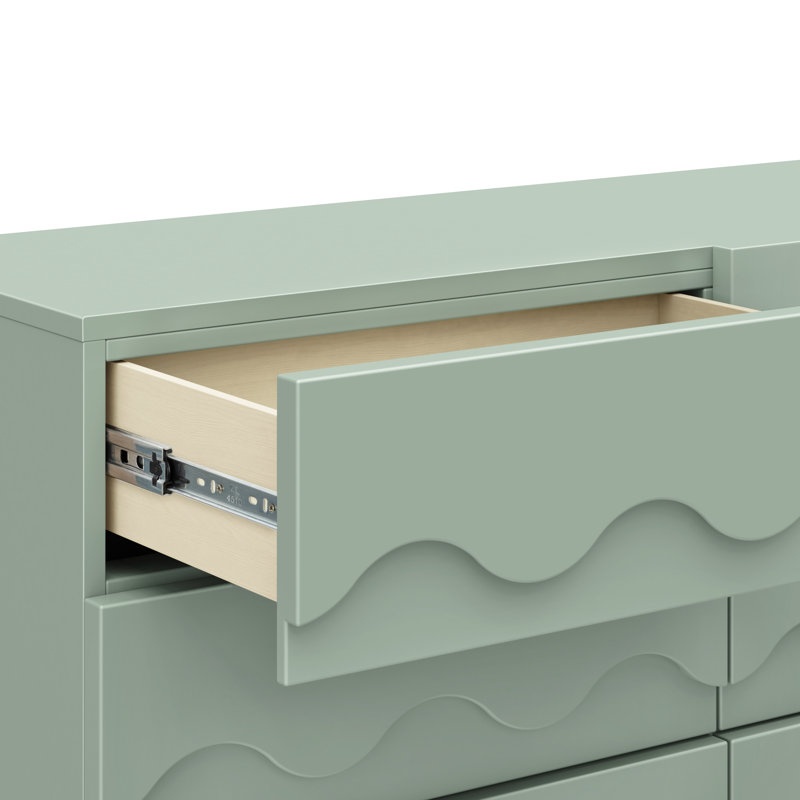 Lido Wave 6-Drawer Wide Assembled Dresser (56"), Light Sage/Honey